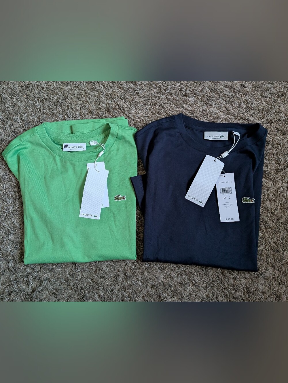 NWT Lacoste Green & Navy Blue Cotton Relaxed Fit Logo Shirts Women's Sz 2